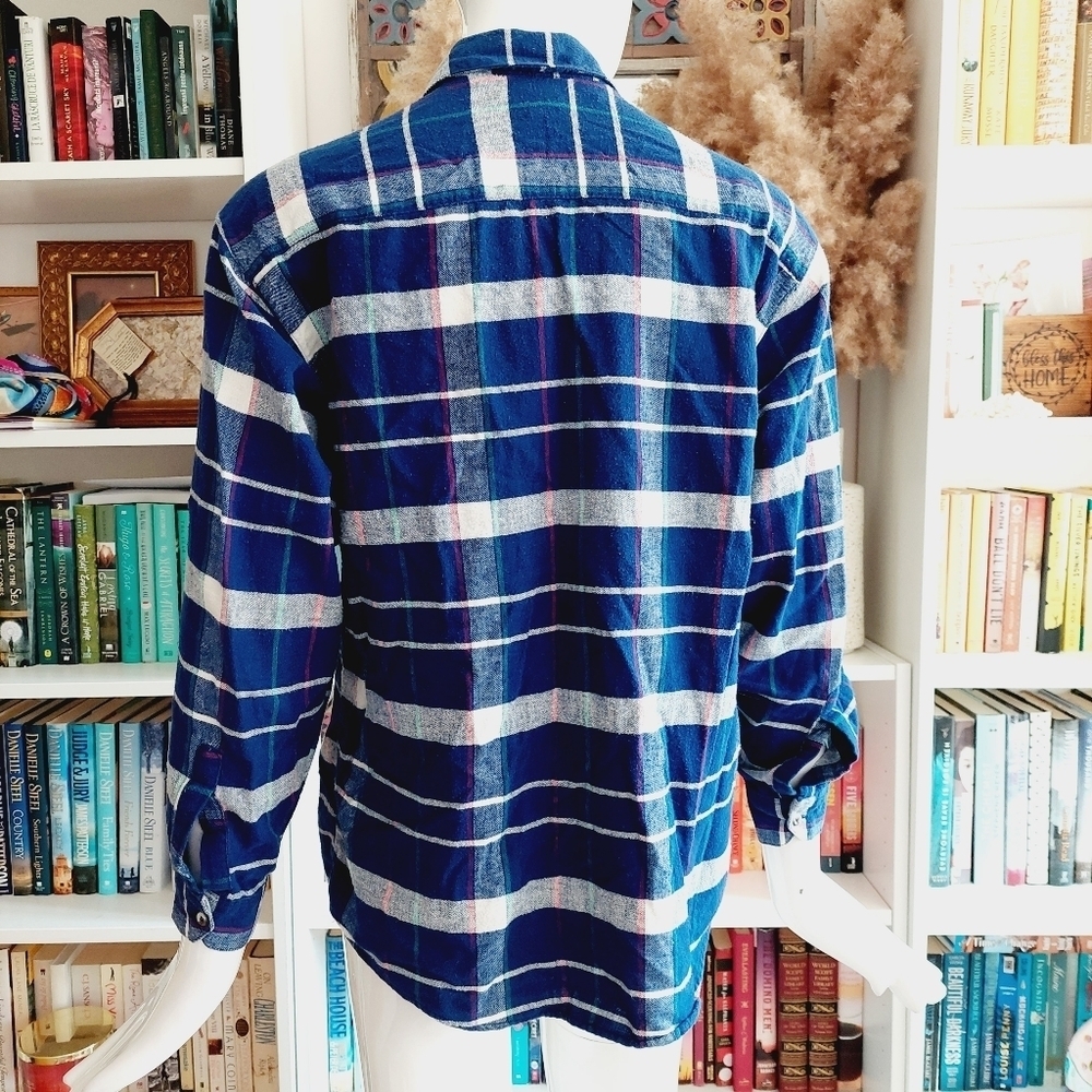 Diane Von Furstenberg Blue Plaid Cotton Long Sleeve Shirt P276 - Picture 5 of 8